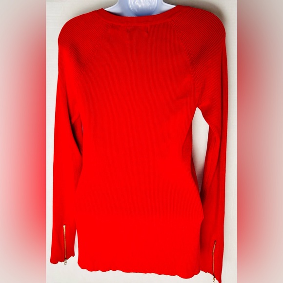 PREMISE STUDIO RED LONG SLEEVE KNIT SWEATER W/GOLD ZIPPER ACCENTS. WOMEN’S LARGE - Picture 2 of 6